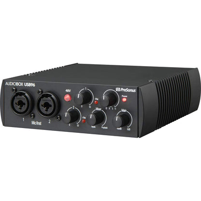 PreSonus AudioBox USB 96 recording bundle, studio monitors, condenser mic, isolation shield, software, home studio kit.