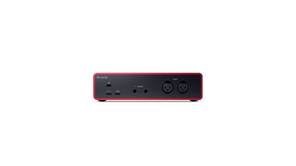 Focusrite Scarlett 2i2 4th Gen USB-C audio interface studio bundle, Eris 3.5 monitors, mic, headphones, shield, cables, software.