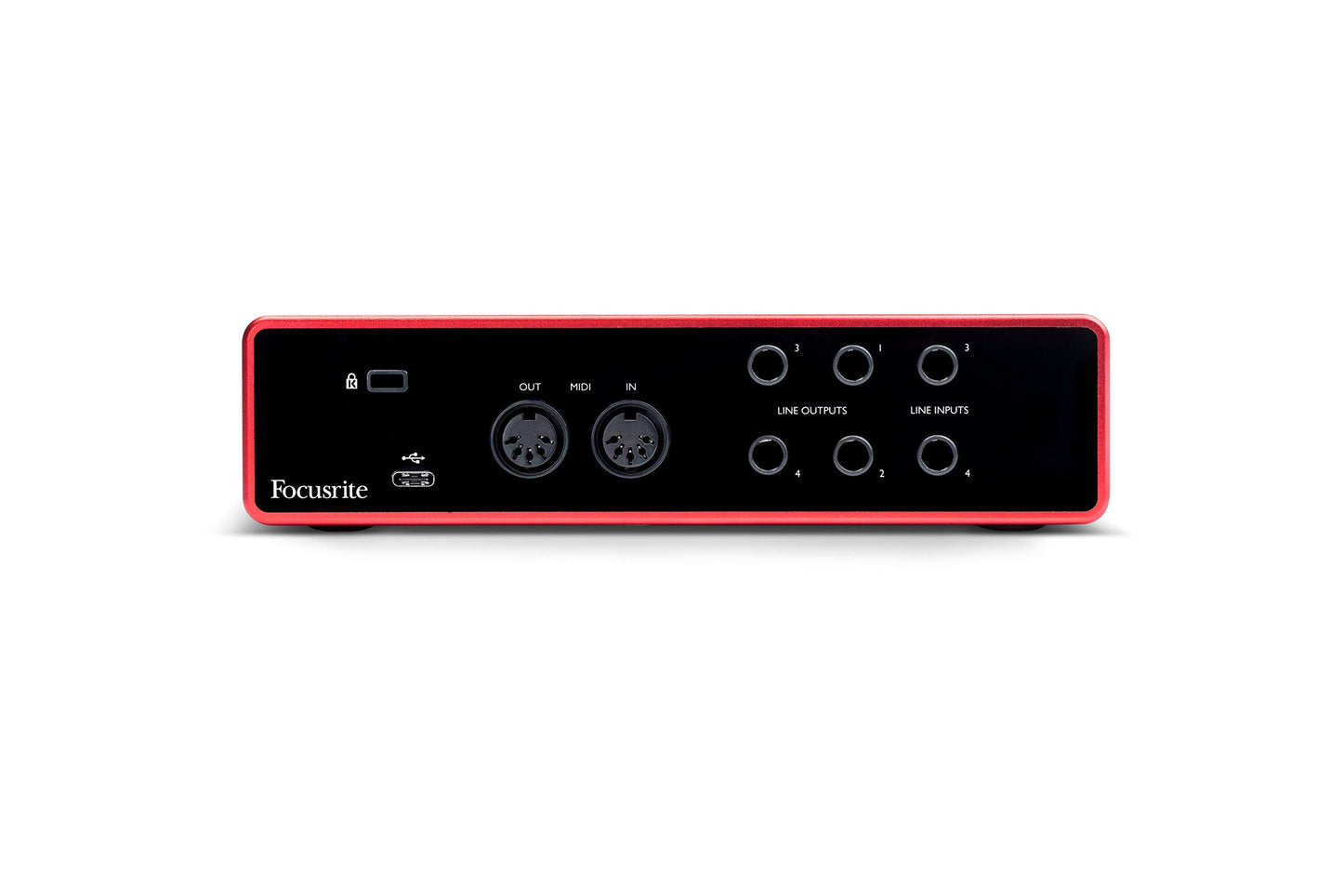 Focusrite Scarlett 4i4 USB-C studio bundle, CR3-X monitors, mic, headphones, boom stand, pop filter, cables, software.