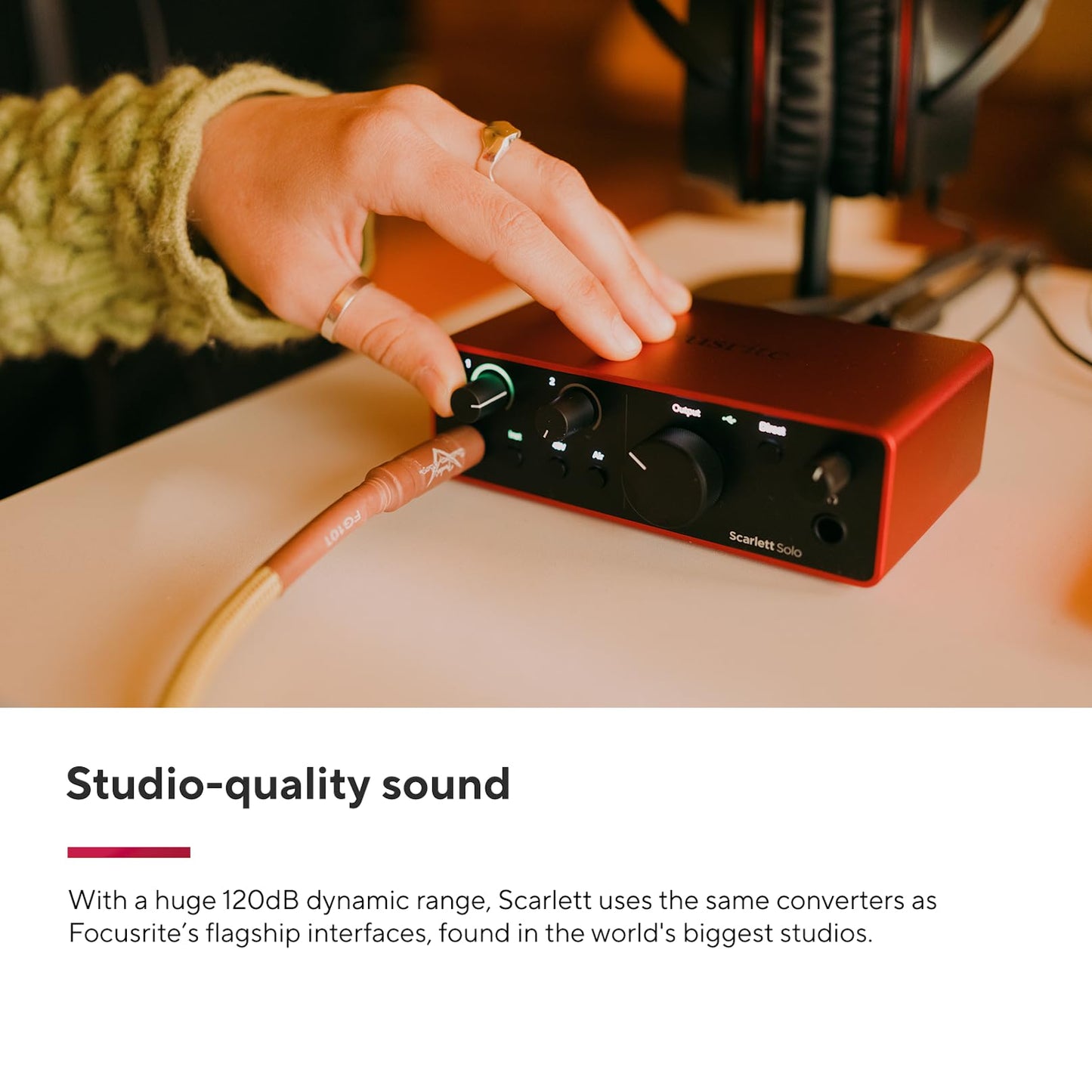 Focusrite Scarlett Solo Studio 4th Gen bundle, interface, mic, headphones, songwriting/podcasting kit.