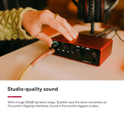 Focusrite Scarlett Solo Studio 4th Gen bundle, interface, mic, headphones, songwriting/podcasting kit.