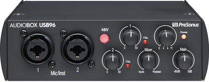 PreSonus AudioBox 96 + Eris 3.5 monitors bundle, mic, shield, headphones, stands, cables, Studio One software.