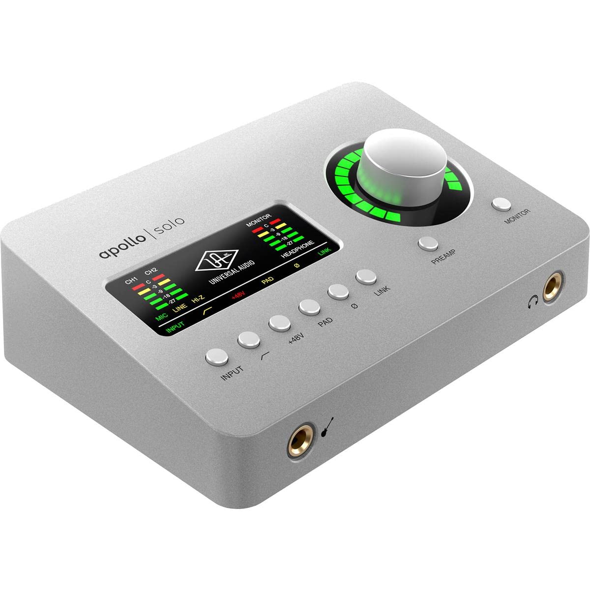 Universal Audio Apollo Solo Heritage Edition Thunderbolt 3 interface, realtime UAD processing, Mac/Windows, headphone bundle.