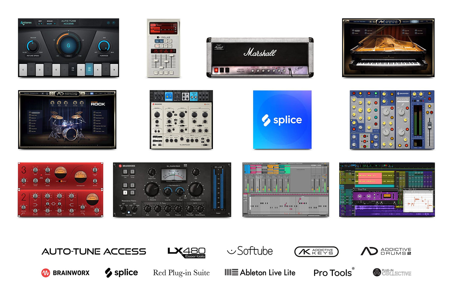 Focusrite Scarlett 4i4 + Bluetooth monitors bundle, audio interface, shield, production software included.